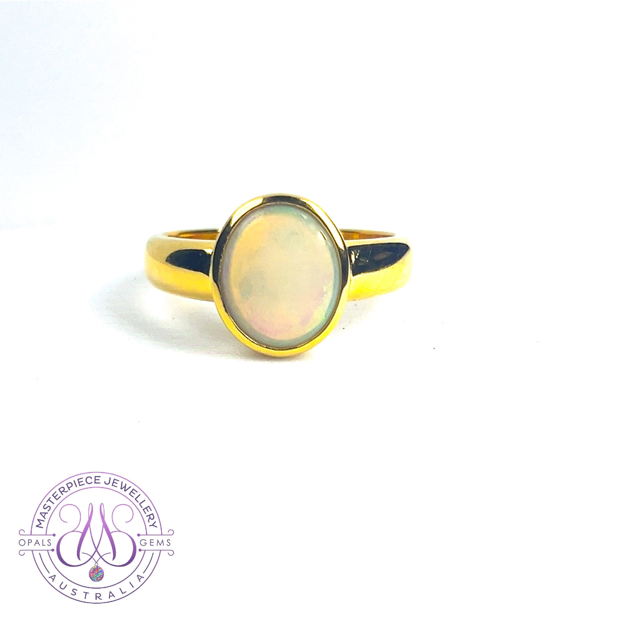 Gold plated sterling silver Light Opal 1.4ct Oval bezel set ring
