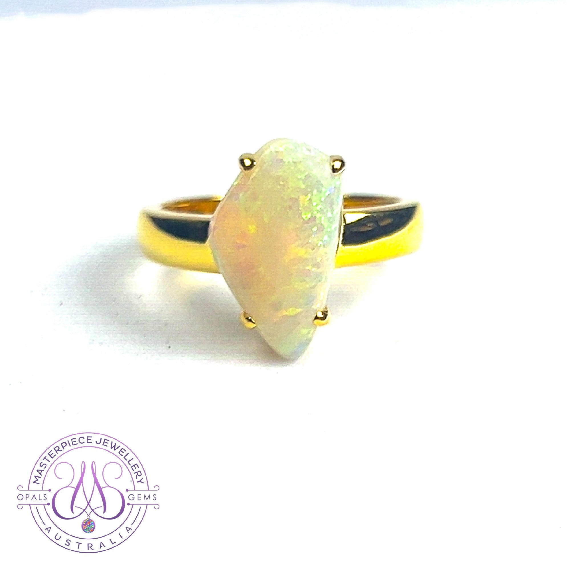 Gold plated Sterling silver Freeform Light Opal ring