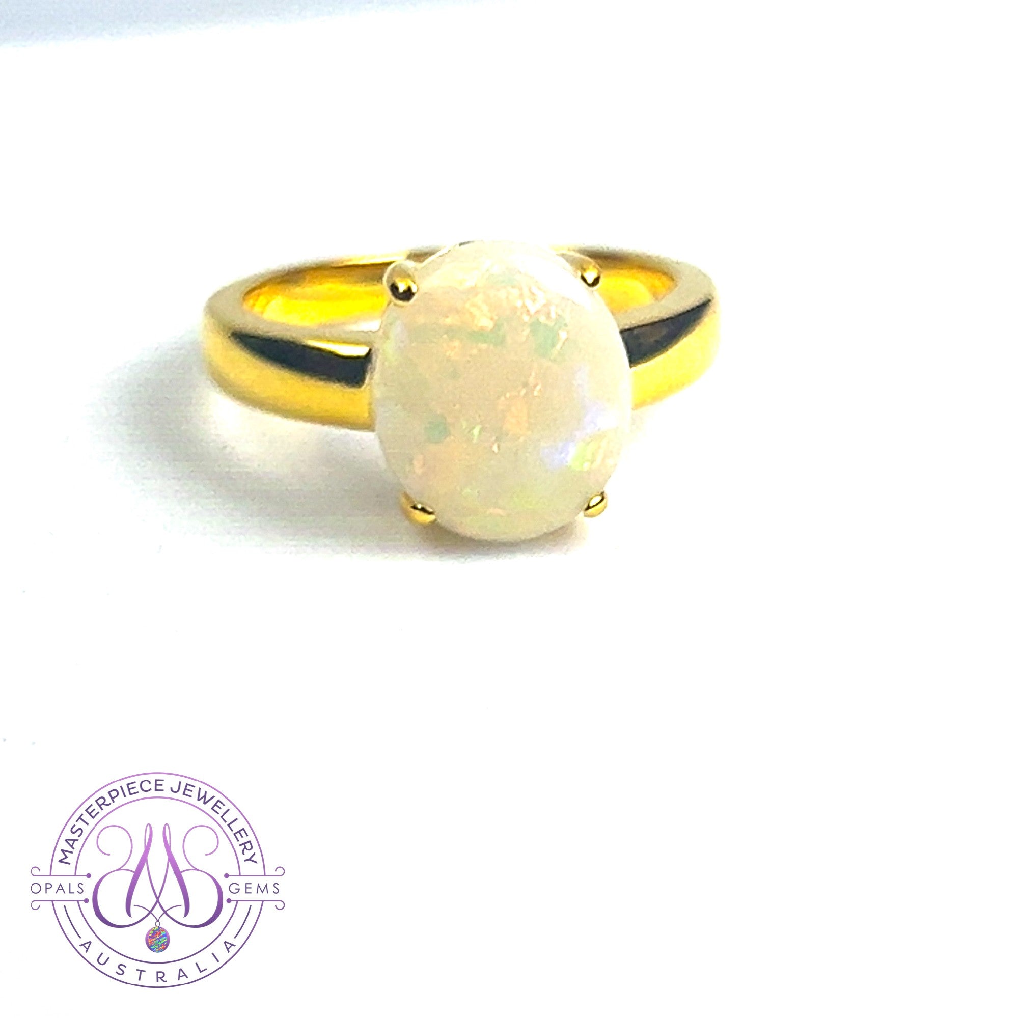 Gold plated Sterling Silver 1.8ct White Opal solitaire ring