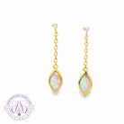 14kt Yellow Gold pair of dangling Crystal Marquise shape Opals and diamond earrings