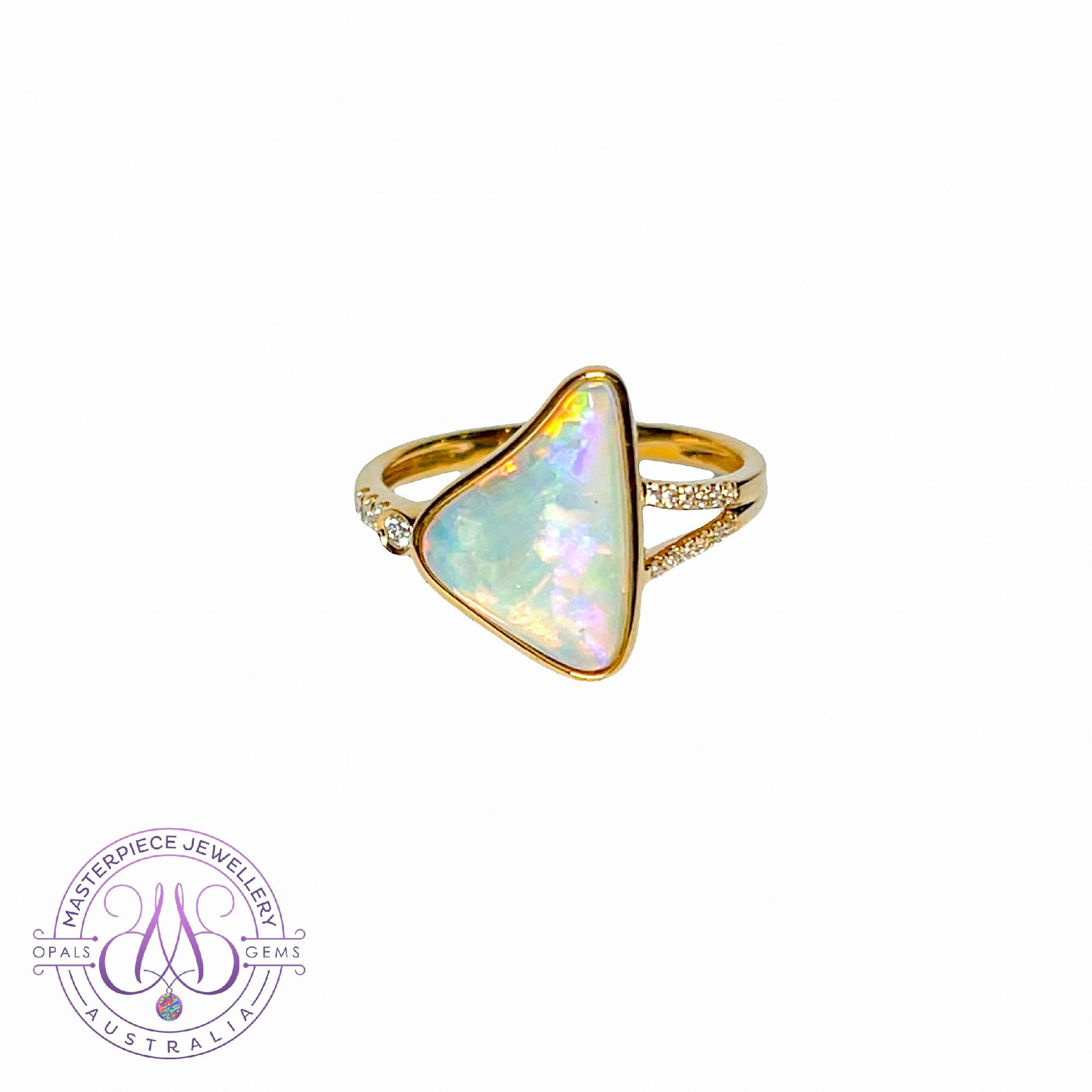 18kt Yellow Gold traingular Crystal Opal 1.65ct and diamond ring