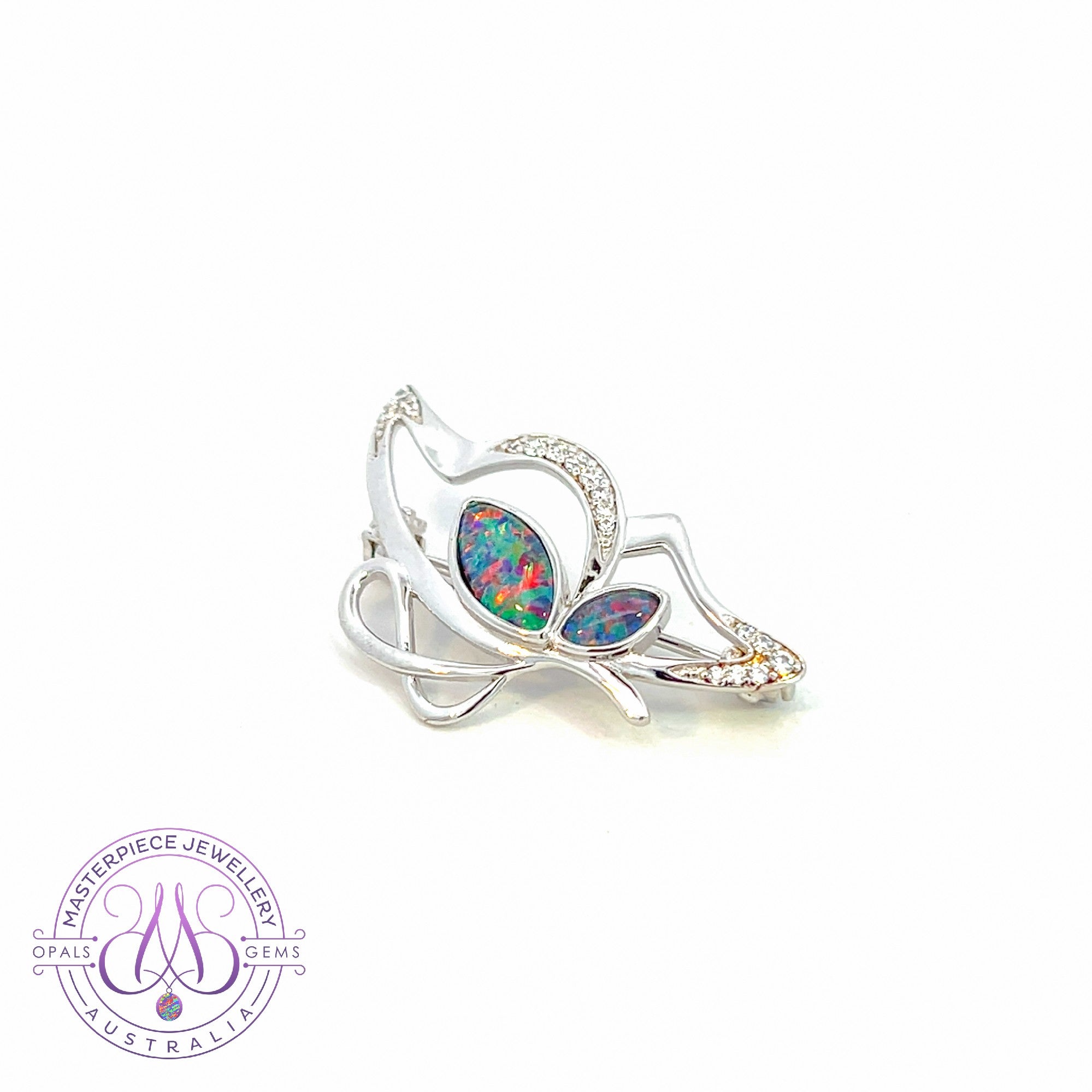 Sterling Silver Brooch butterfly with opal triplets marquise cut