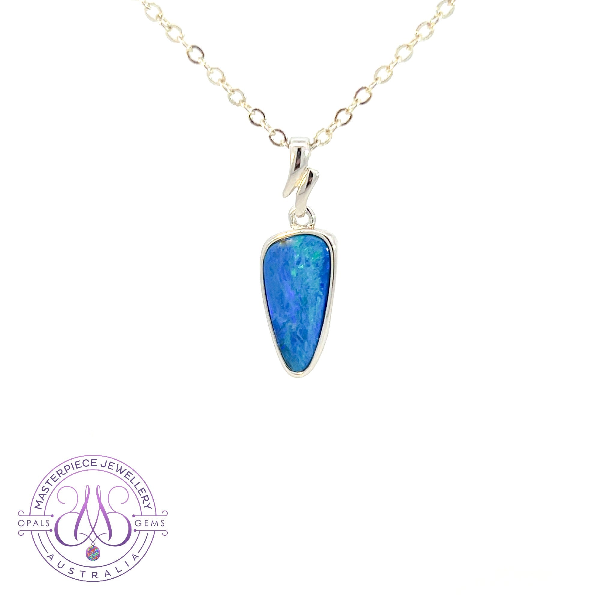 Sterling Silver triangle shape Blue Opal doublet pendant
