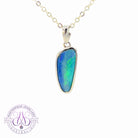 Sterling Silver Opal doublet Blue Green long triangular shape pendant