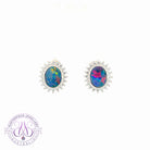 Sterling Silver Opal doublet oval cluster earrings