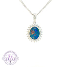 Sterling Silver cluster Opal doublet 9x7mm Blue Red pendant