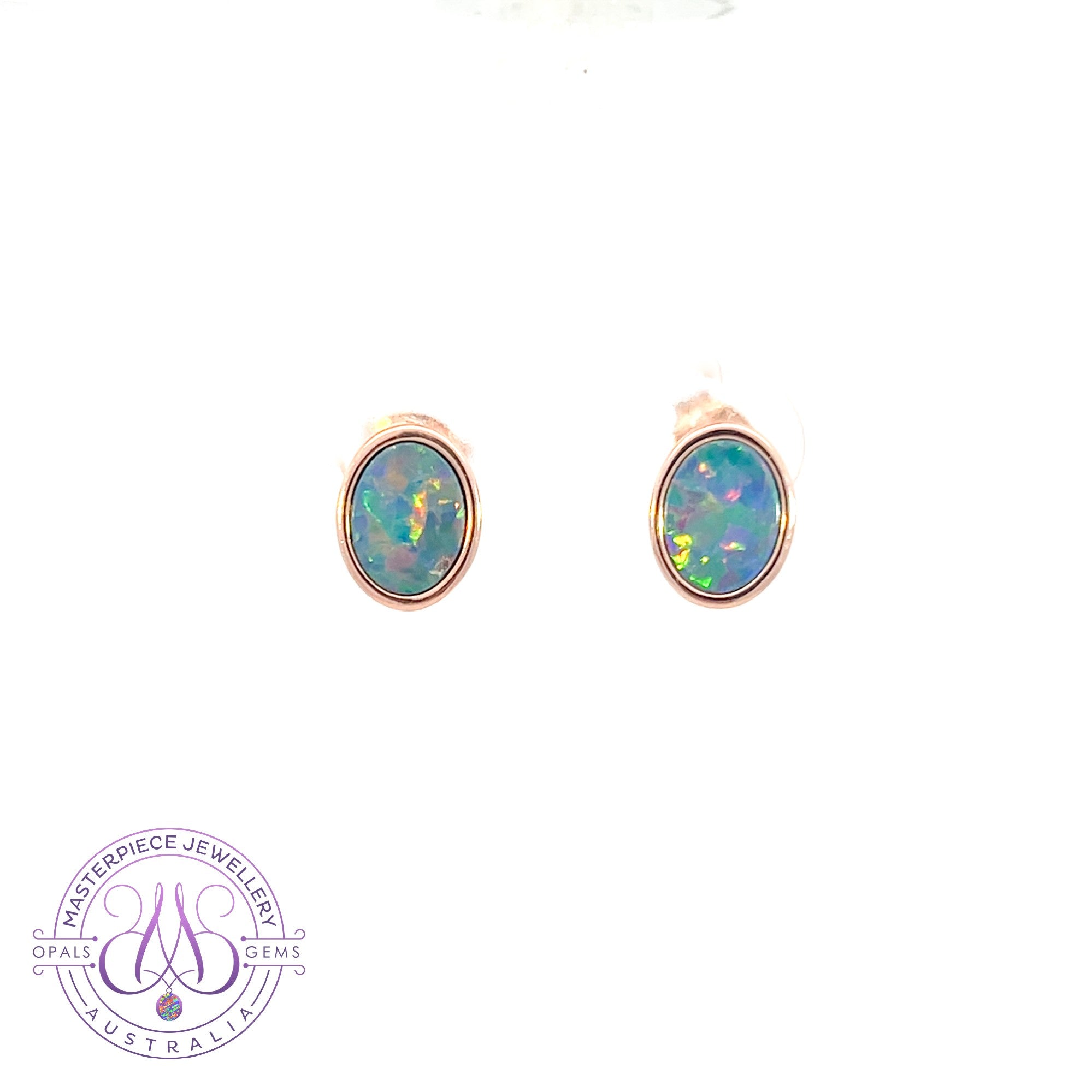 Rose Gold Plate Silver Oval Opal doublet 8x6mm studs