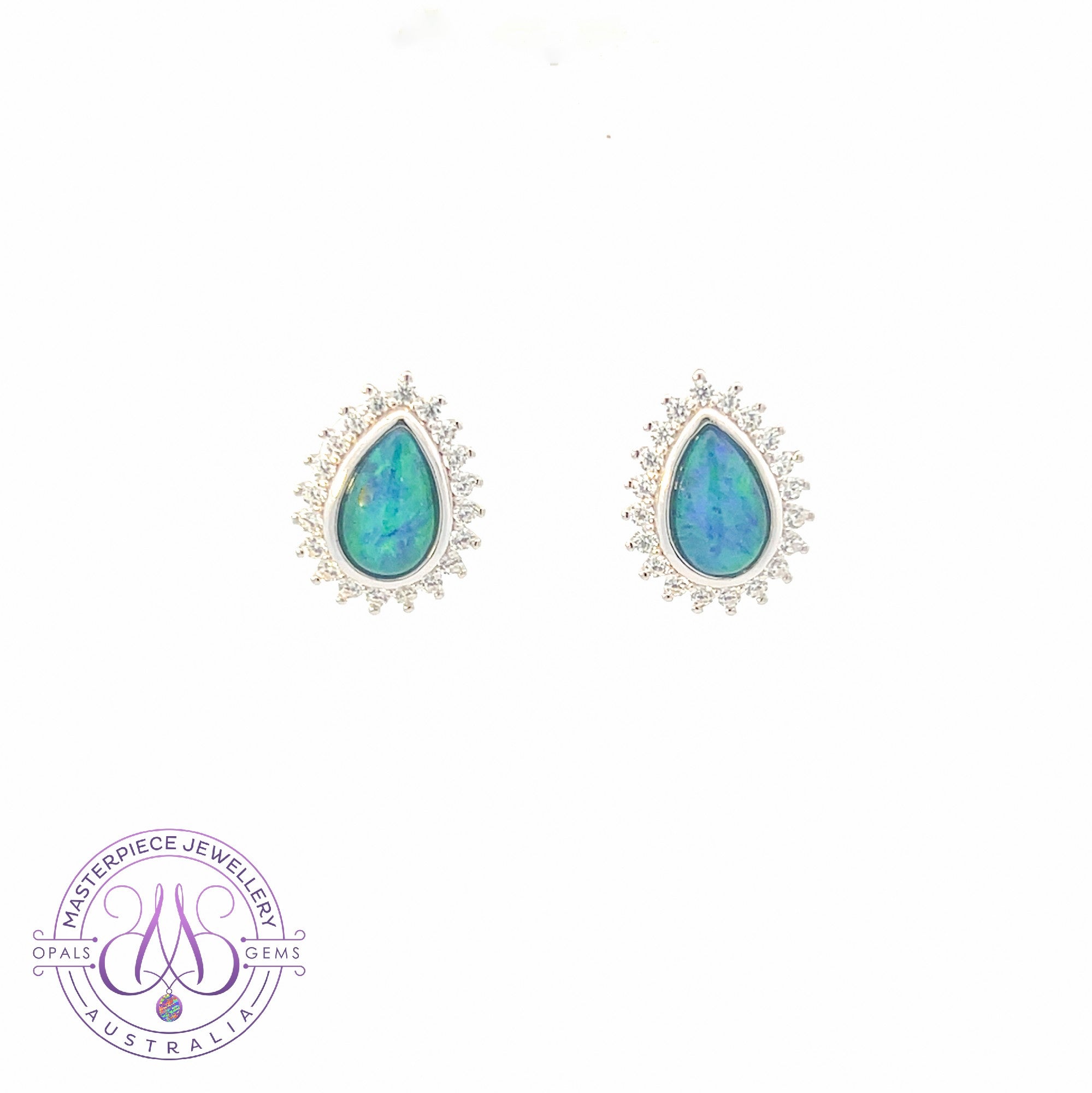 Sterling Silver pearshape Opal triplet 8x5mm cluster stud earrings