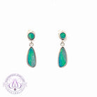 Sterling Silver drop earrings Blue Green Red line pattern Opal doublets bezel set