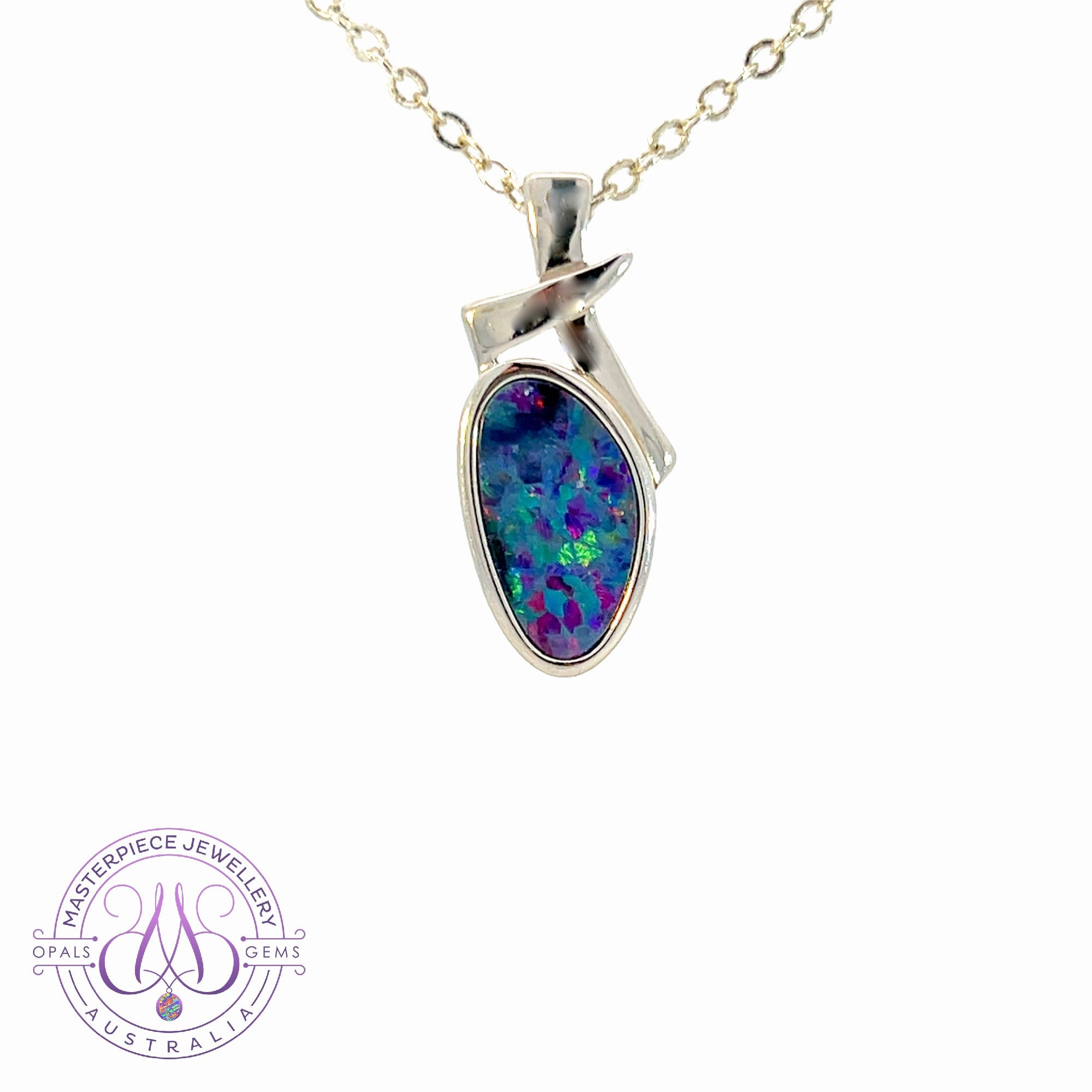 Sterling Silver freeform shap opal doublet 13x7mm pendant