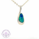 Sterling Silver Opal blue green drop style pendant