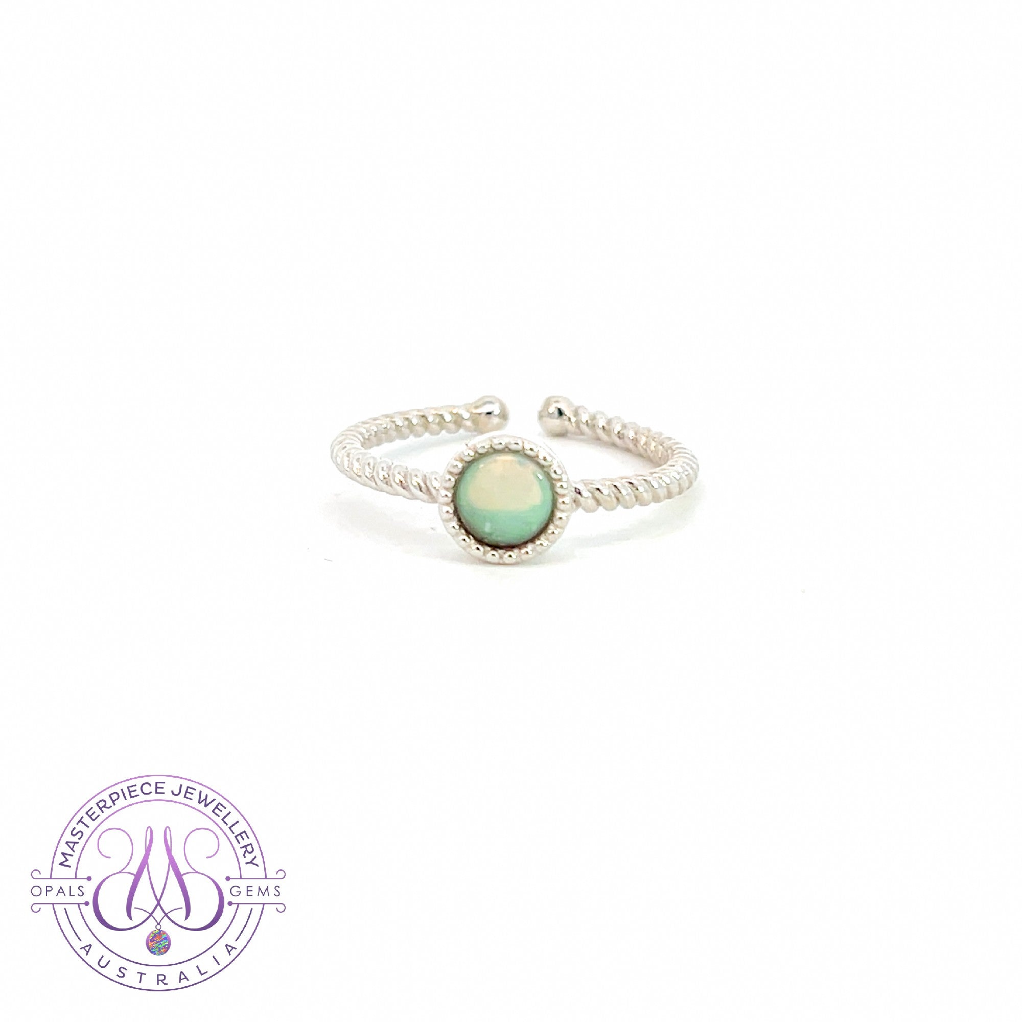 Sterling Silver rope design solitaire Crystal Opal ring