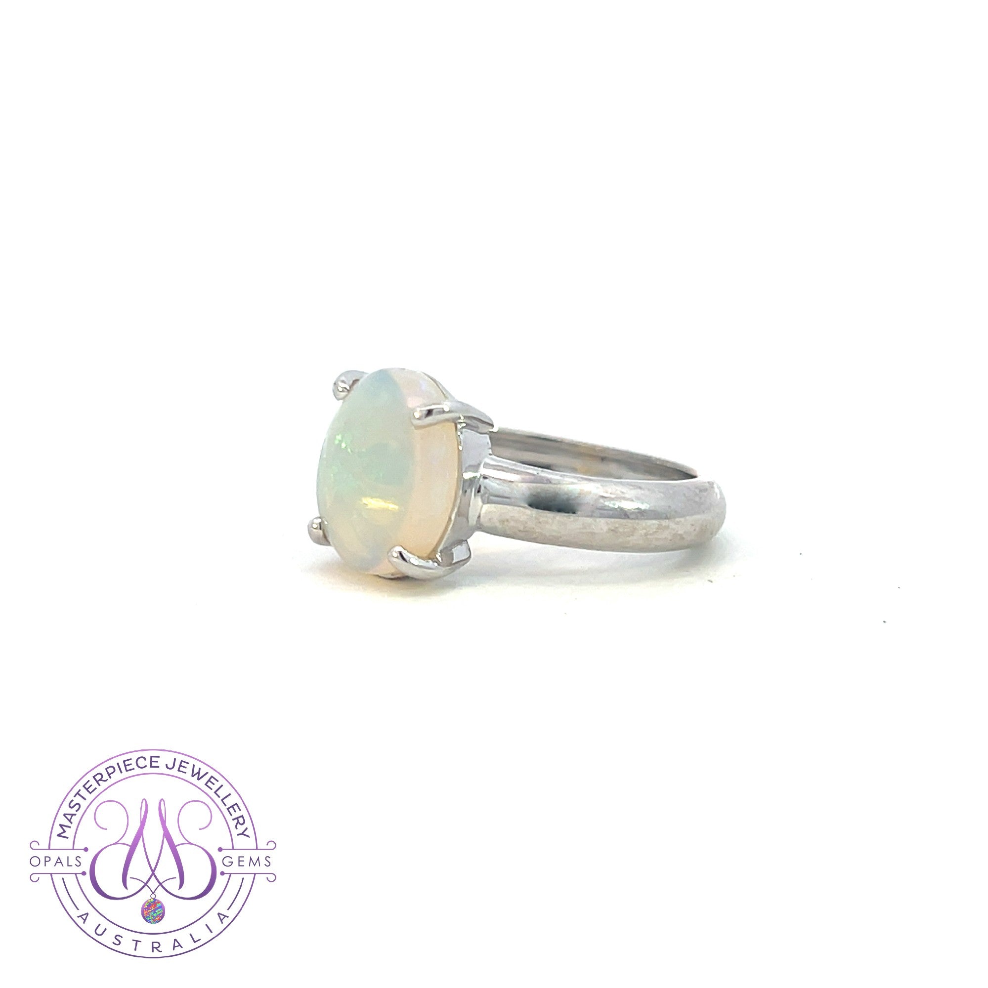 Sterling Silver Oval 12x10mm Crystal Opal solitaire ring