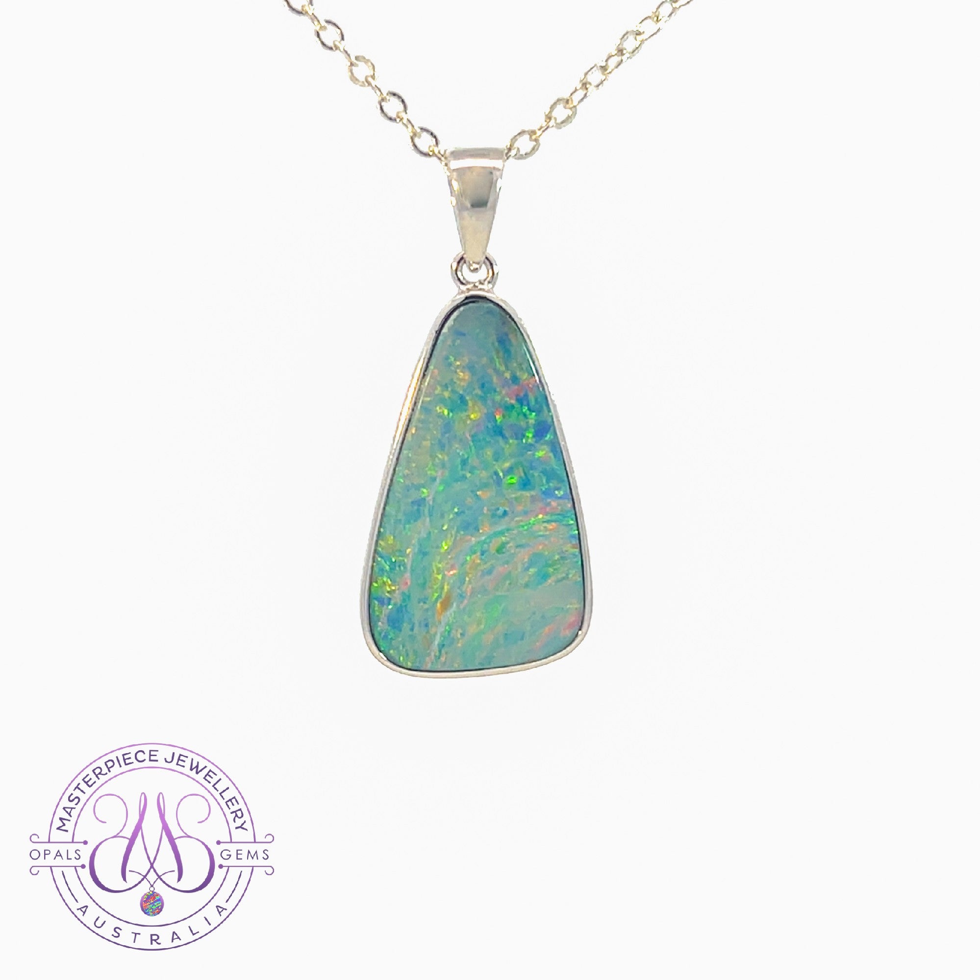 Sterling Silver triangle drop shape Green Orange Opal doublet pendant