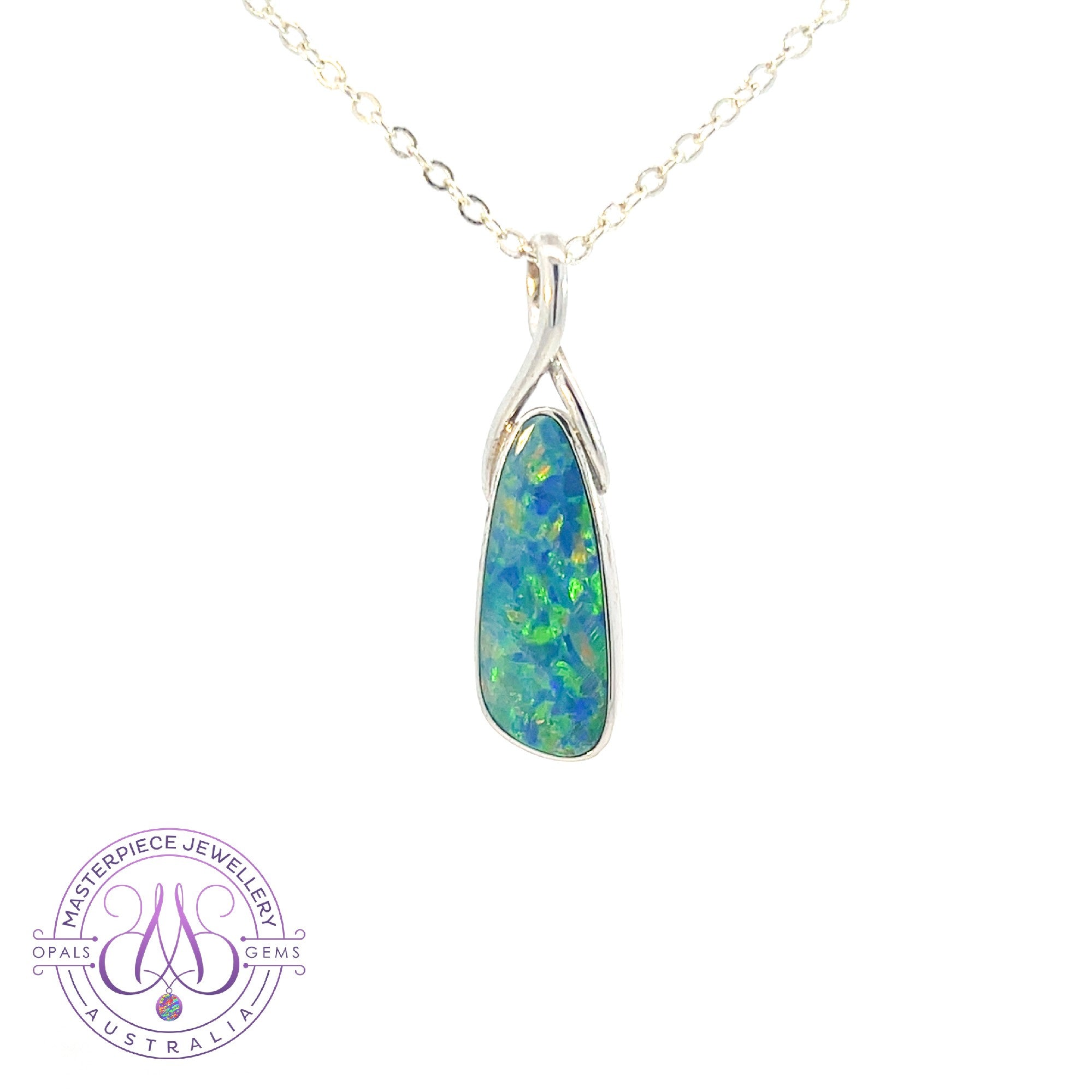 Sterling Silver Opal doublet Blue Green Yellow pendant
