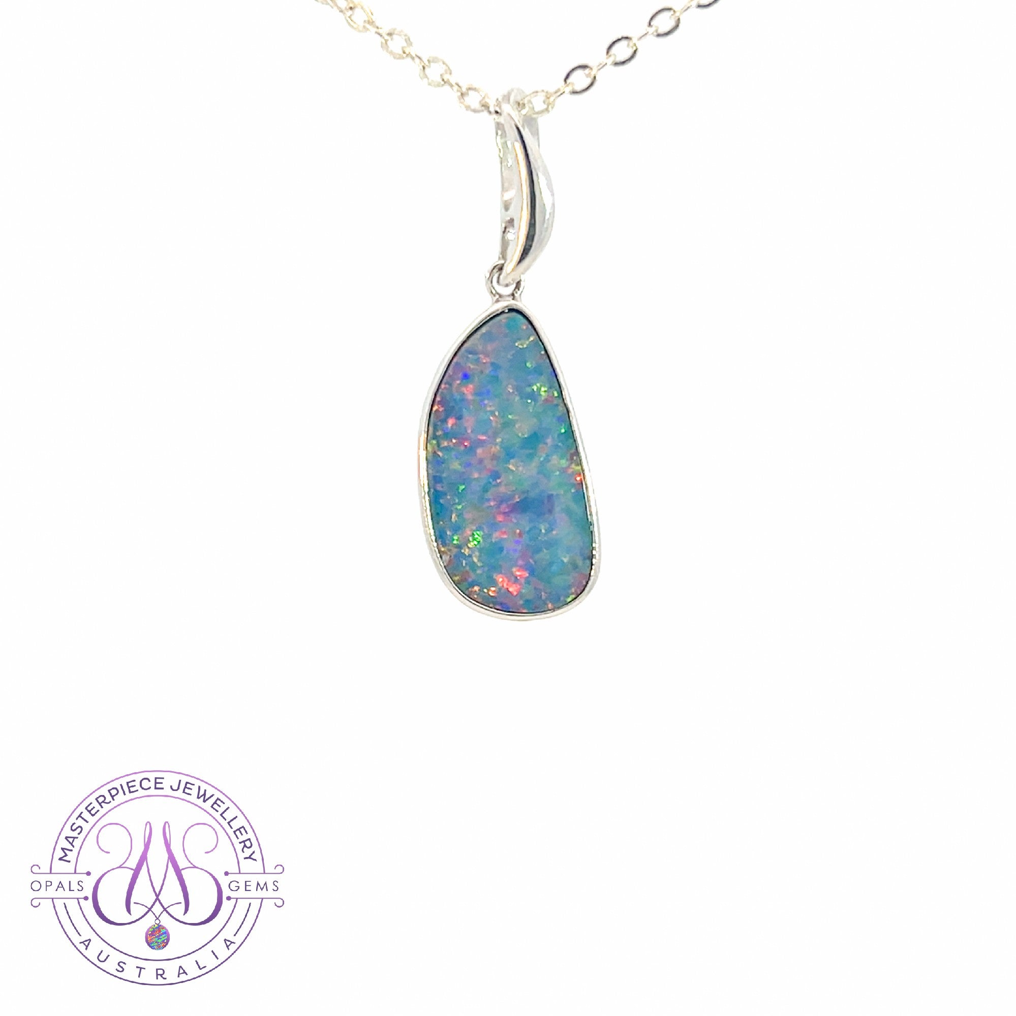 Sterling Silver Red Blue freeform Opal doublet bezel set pendant