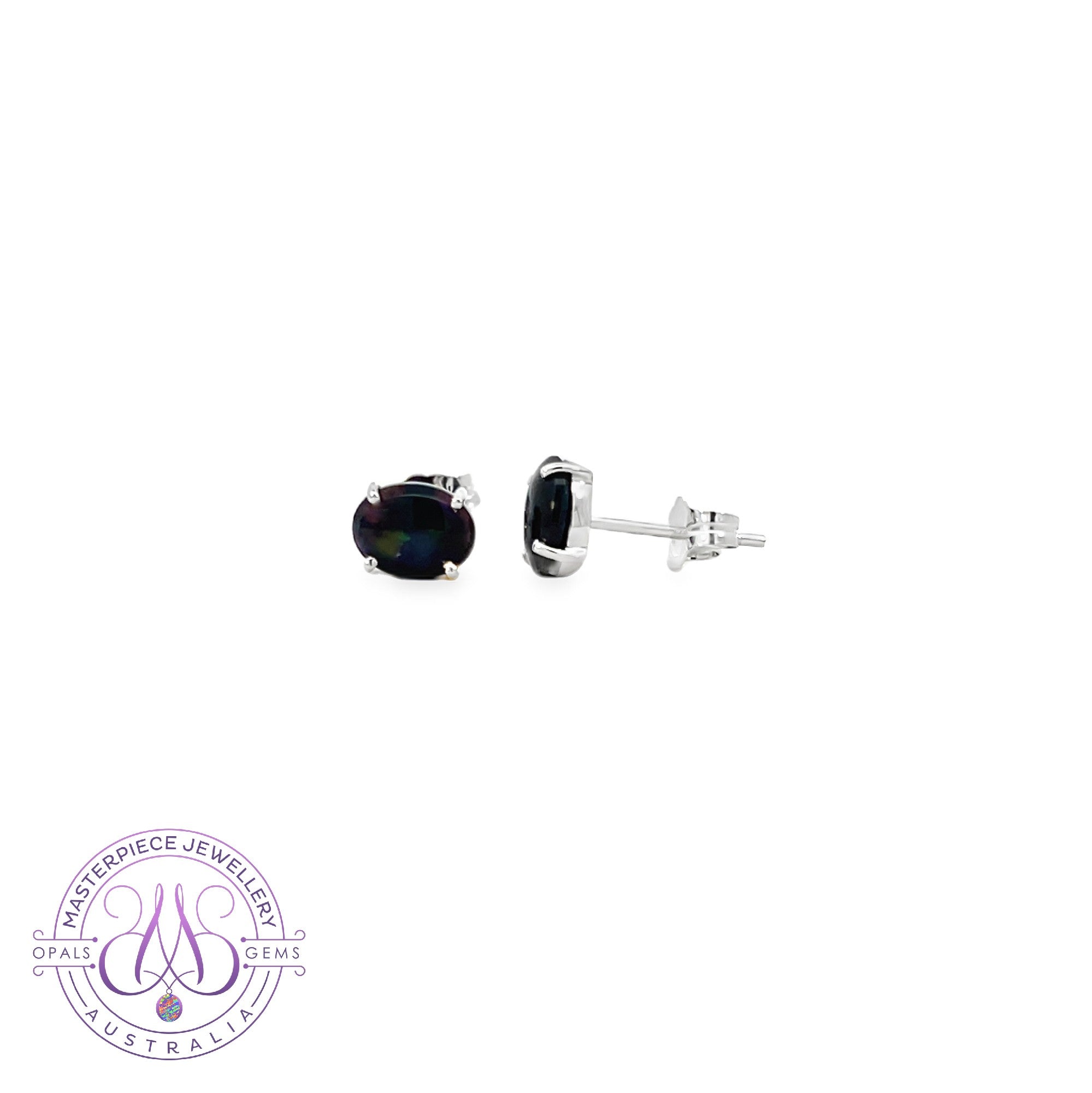 14kt White Gold Black Opal 1.41ct studs