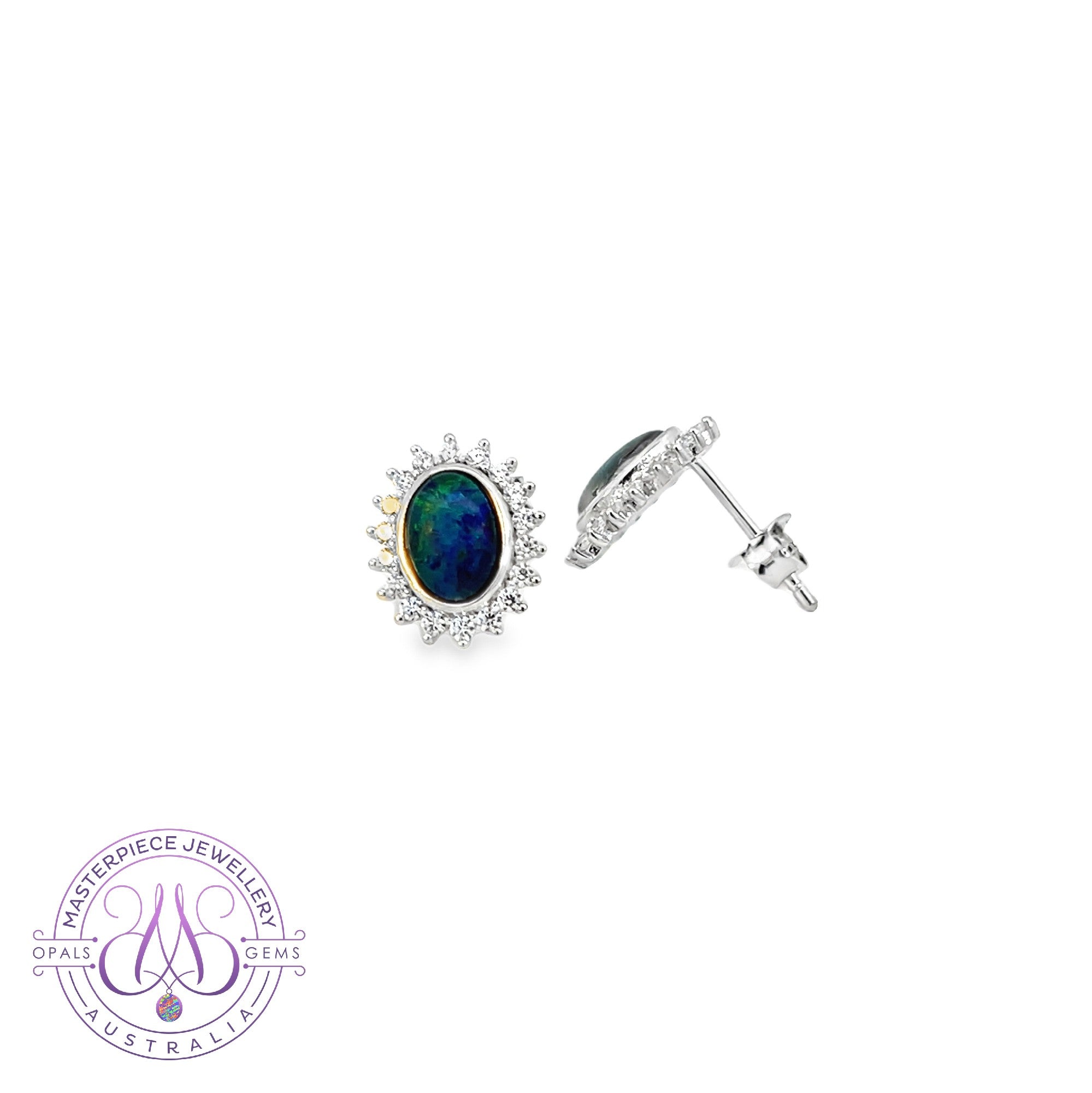Sterling Silver cluster stud Opal triplet 7x5mm bezel style earrings