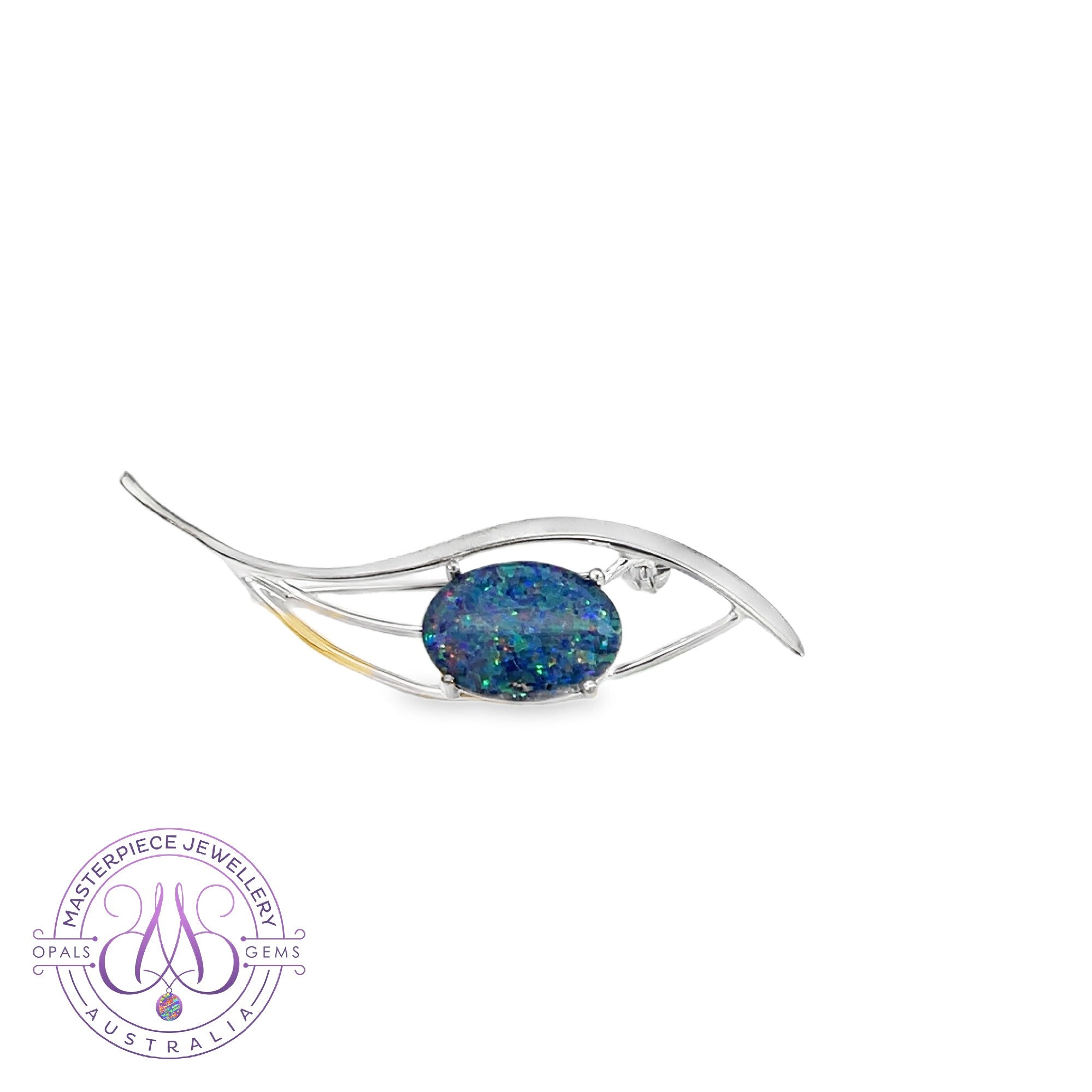 Sterling Silver Opal triplet 14x10mm Wave design brooch