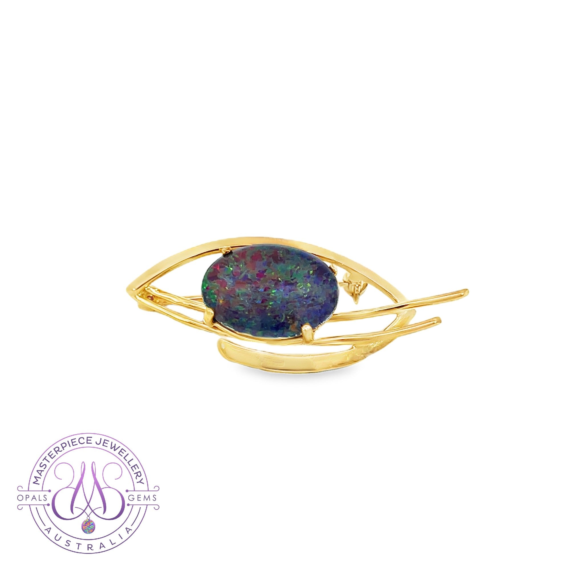 Gold Plated Silver Opal 16x12mm Marquise shape Triplet Brooch