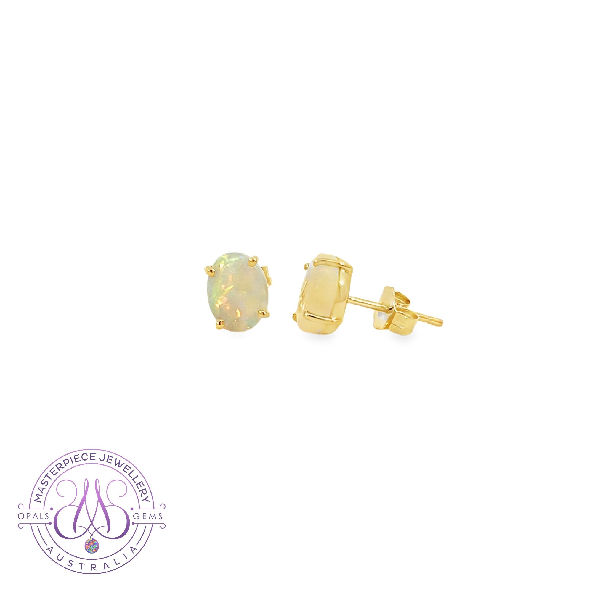 Pair of 14kt Yellow Gold White Opal 1.1ct studs