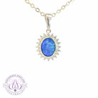 Sterling Silver Black Opal doublet Blue colour halo pendant