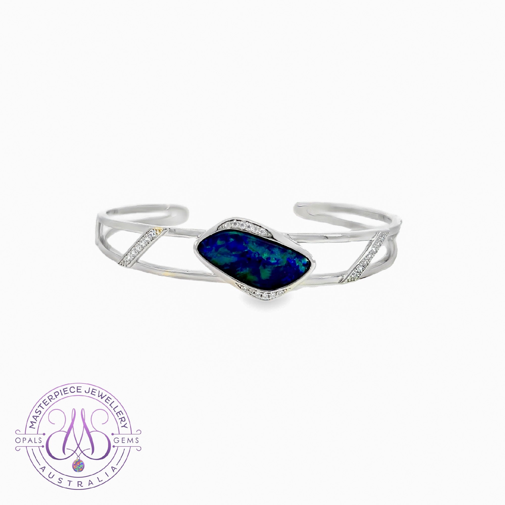 Sterling Silver Opal triplet freeform open cut design bangle 