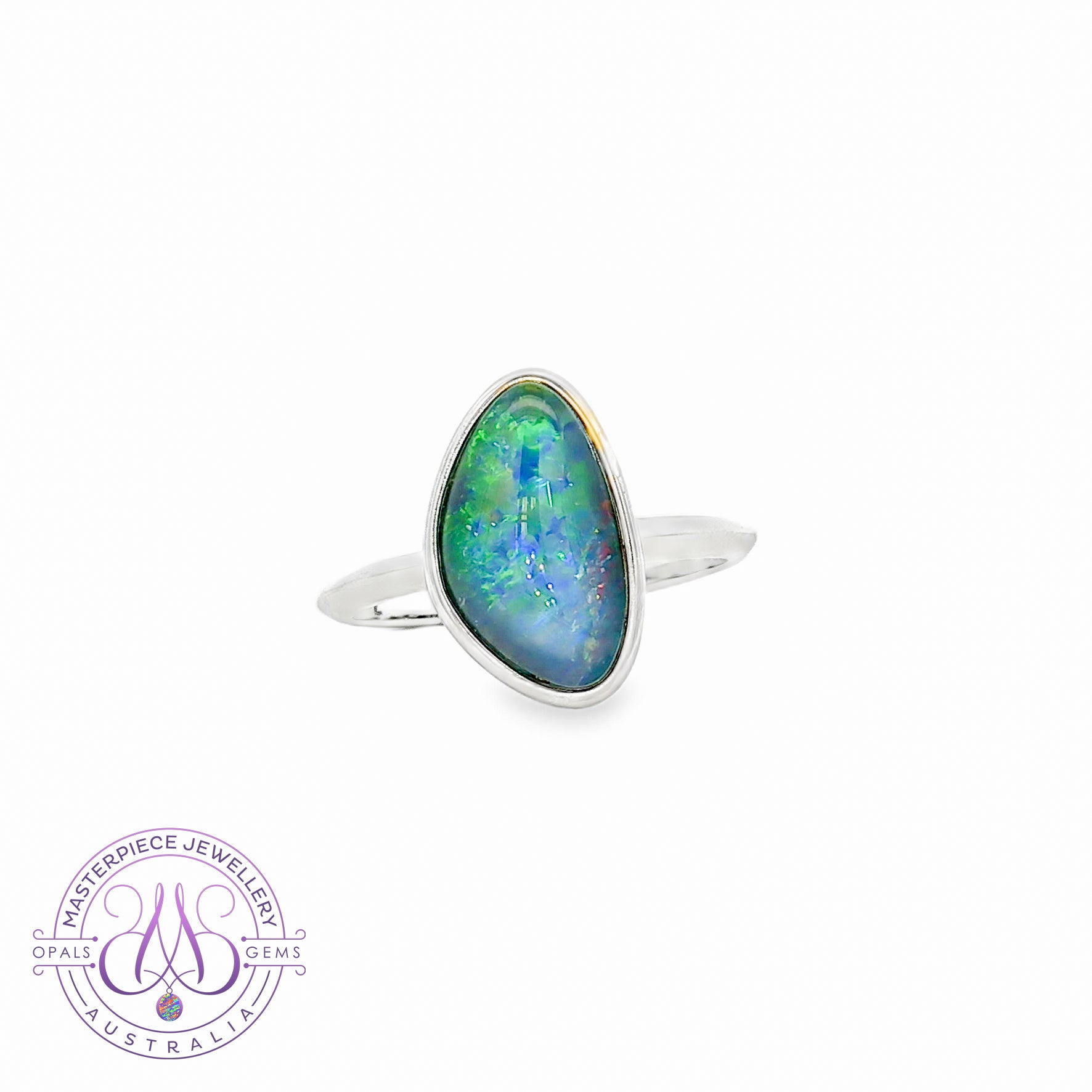 Sterling Silver Solitaire Triplet Opal bezel set ring