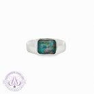 Sterling Silver rectangular Opal Triplet bezel set ring