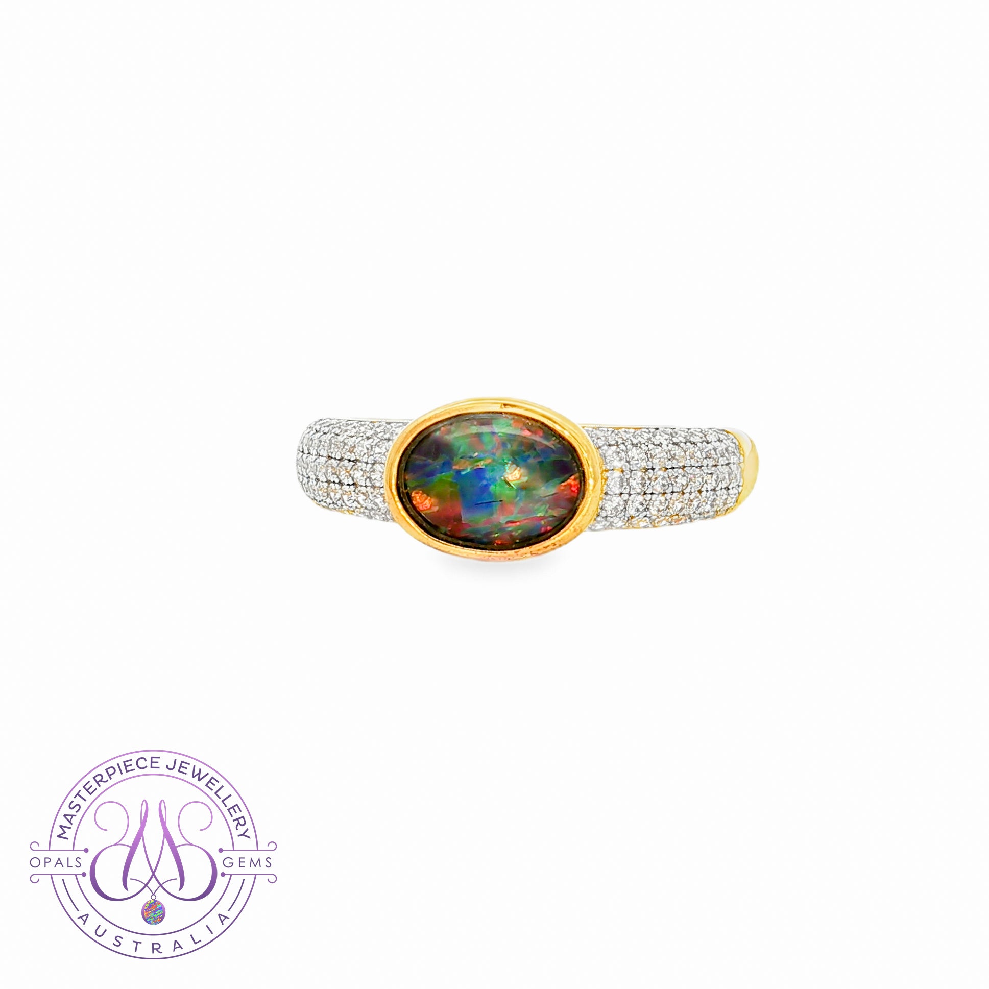 Gold Plated Sterling Silver 9x7mm Opal triplet horizontal set dress ring