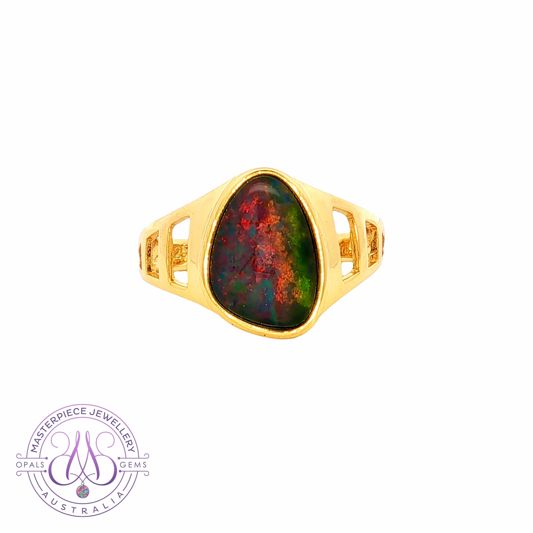Gold Plated Silver freeform Opal triplet 12.5x9mm cut out design ring