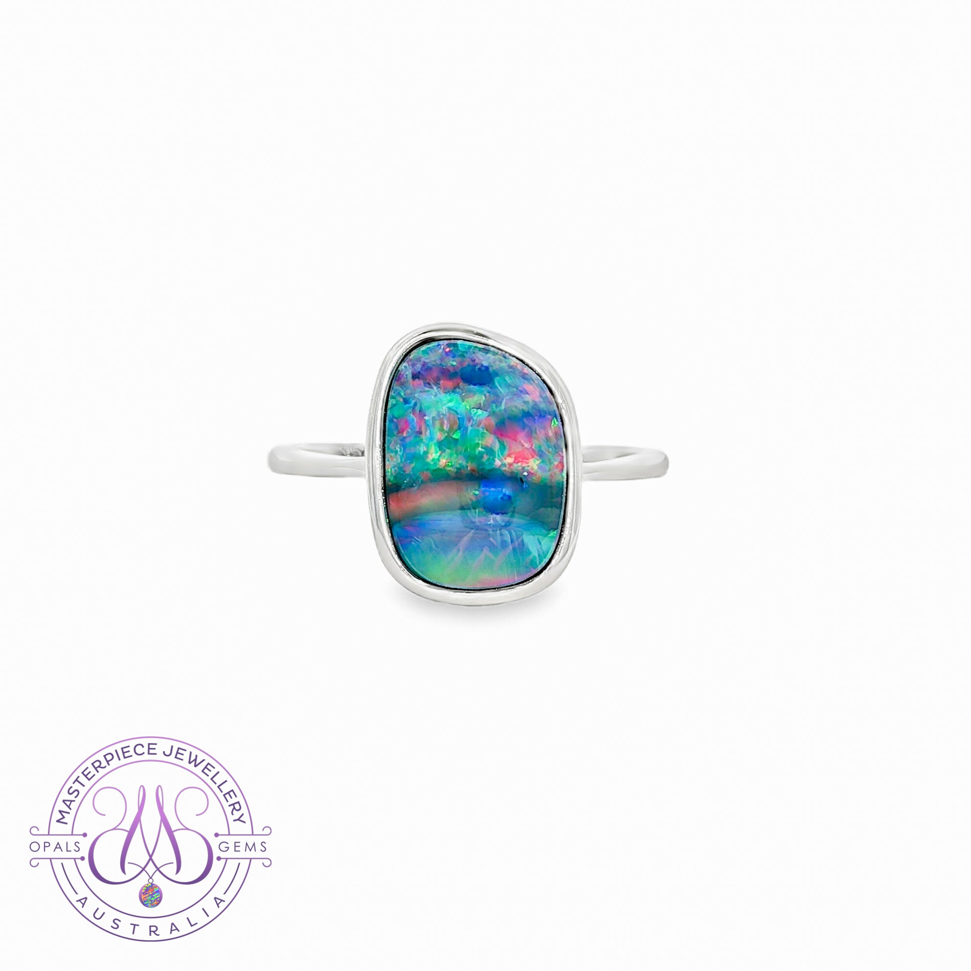 Sterling Silver Freeform Opal doublet 11.5x8mm solitaire ring