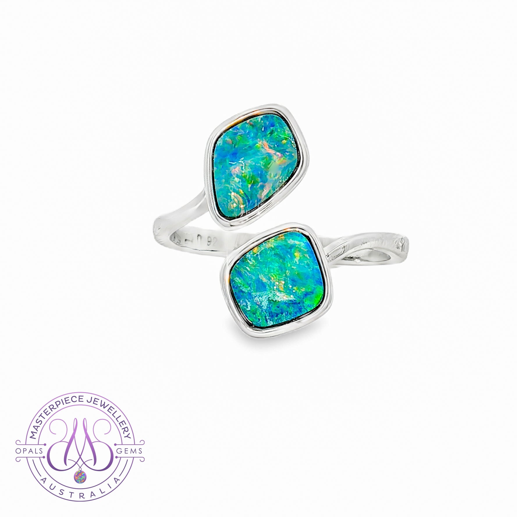 Sterling Silver split band ring with Opal doublets
