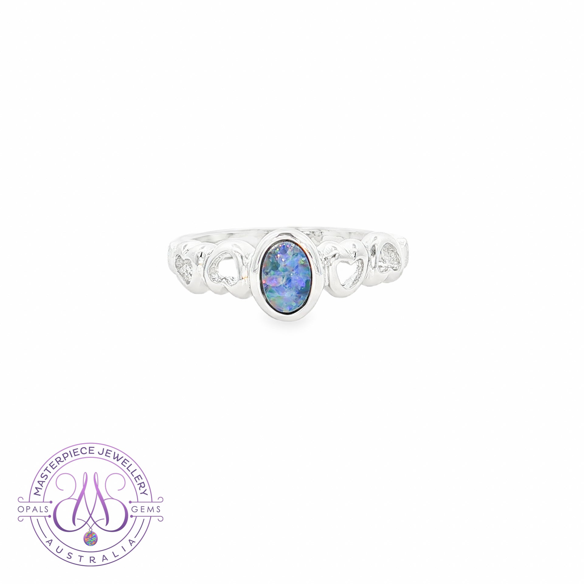 Sterling Silver 6x4mm Opal doublet heart shape band 