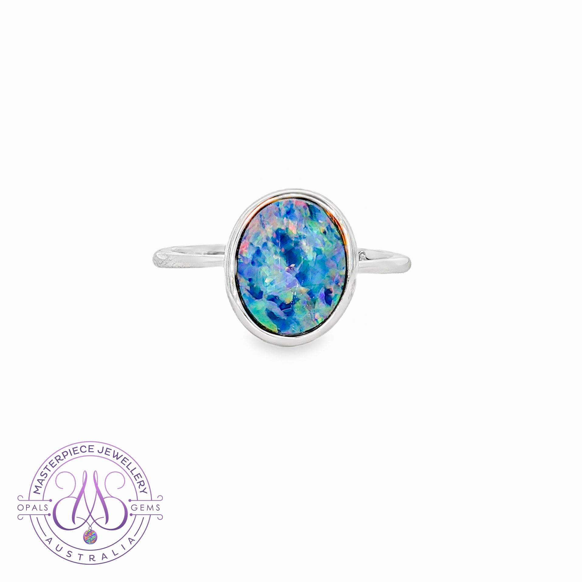 Sterling Silver Oval 11x8.5mm Opal doublet bezel set ring