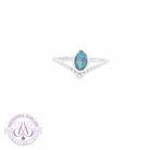 Sterling Silver V-shape band with 6x4mm Opal doublet millgrain finish ring