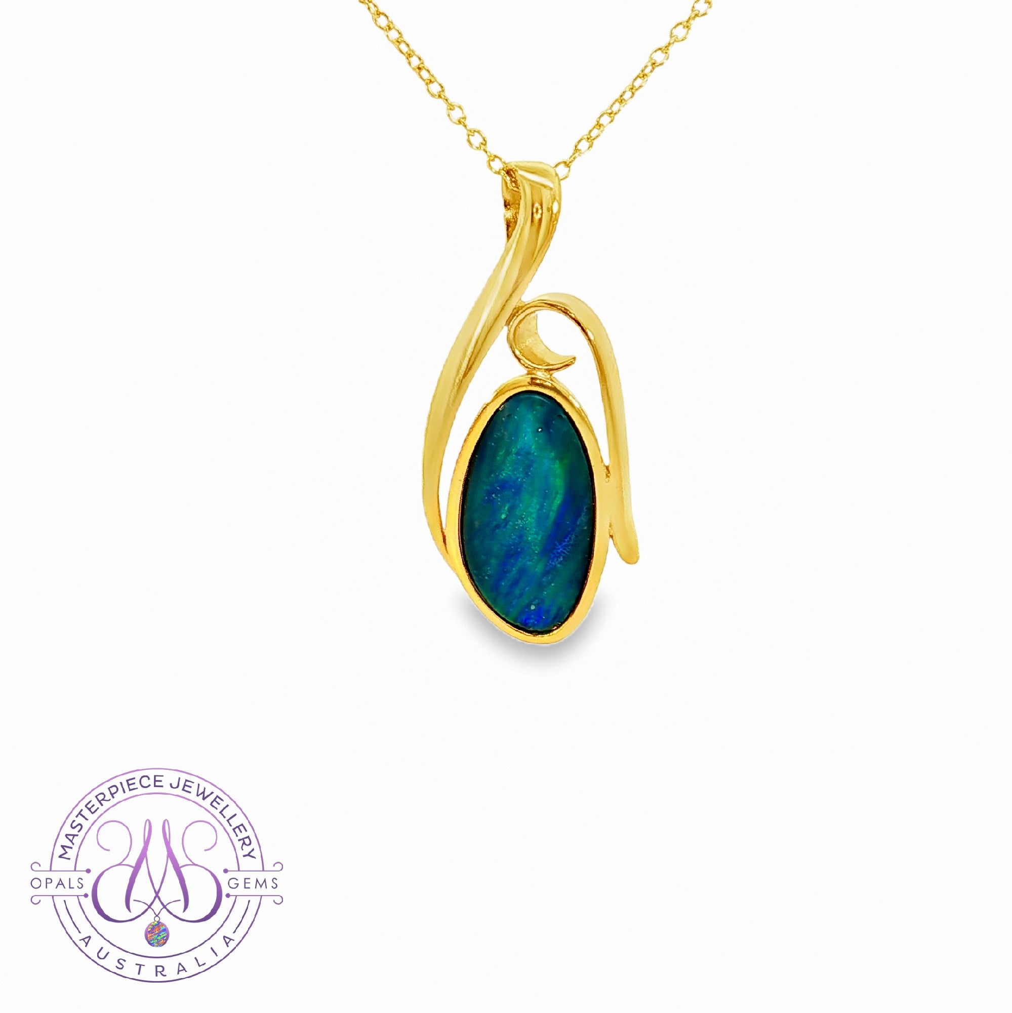 Gold Plated Sterling Silver Freeform Opal 17x9mm triplet pendant 