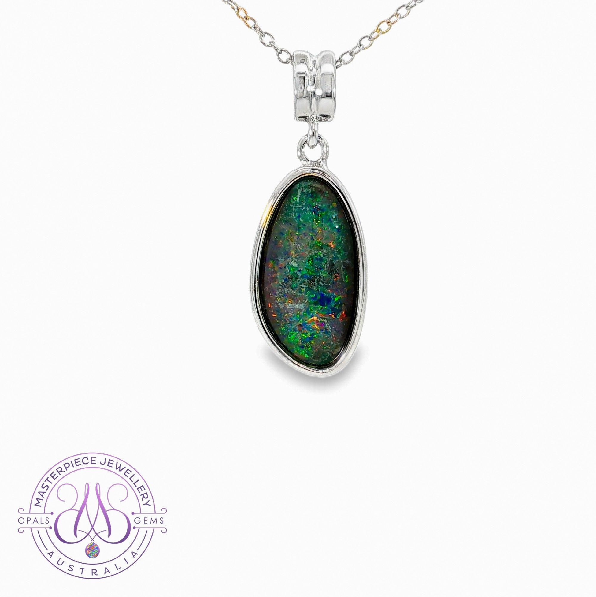 Sterling Silver long Opal triplet 17x9mm pendant