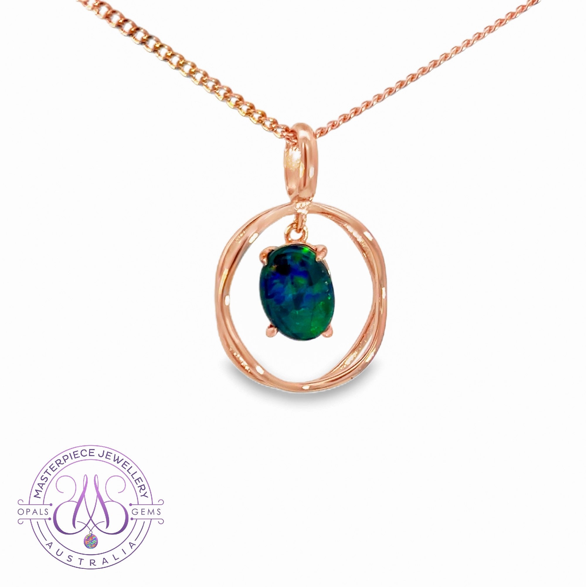 Rose Gold Plated Circle design dangling 8x6mm Opal triplet pendant