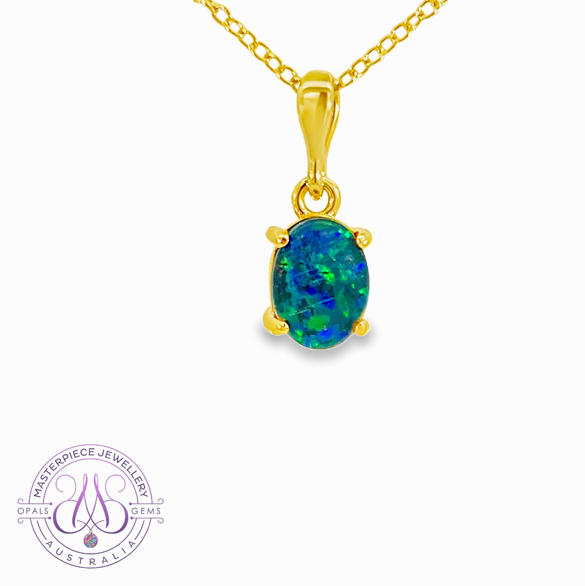 Gold Plated Silver classic 4 claw 8x6mm Opal triplet pendant