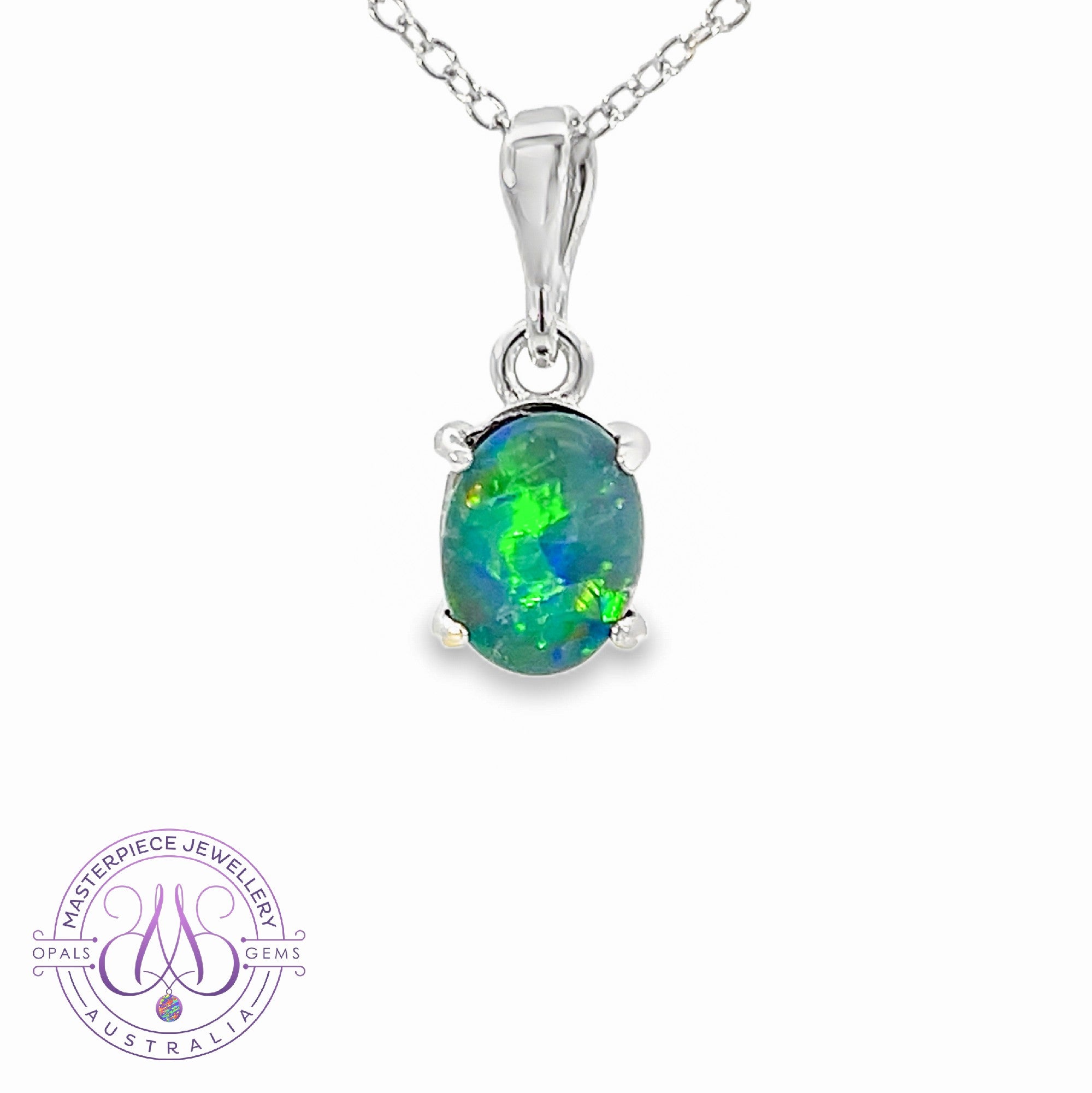 Sterling Silver 8x6mm Opal triplet 4 claw pendant