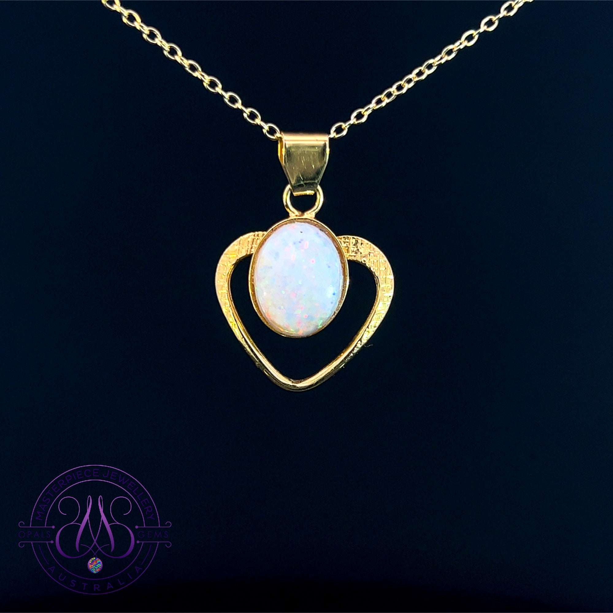 Gold Plated heart shape White Opal 10x8mm pendant