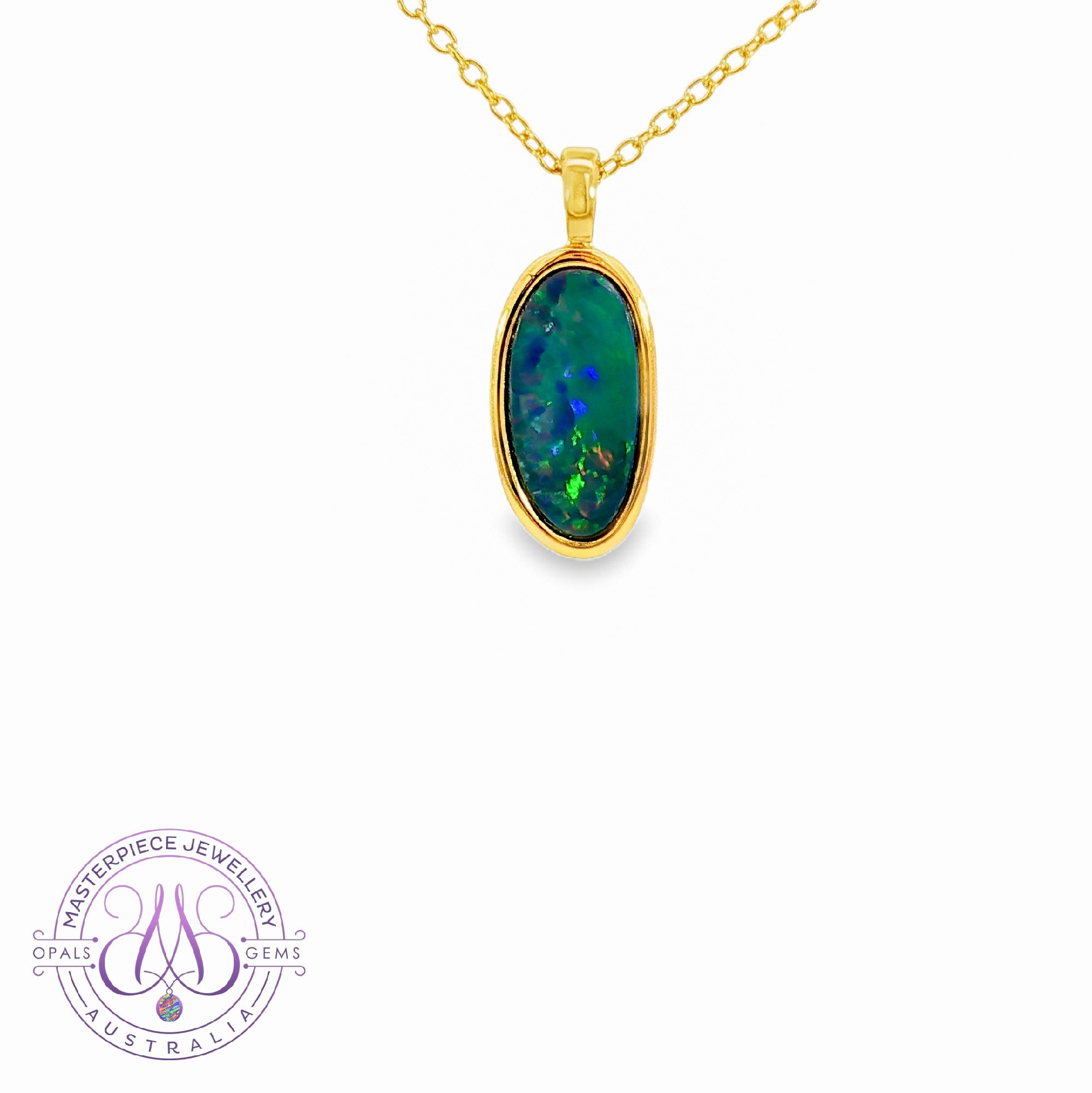 Gold Plated Silver Off Oval shape Opal doublet pendant