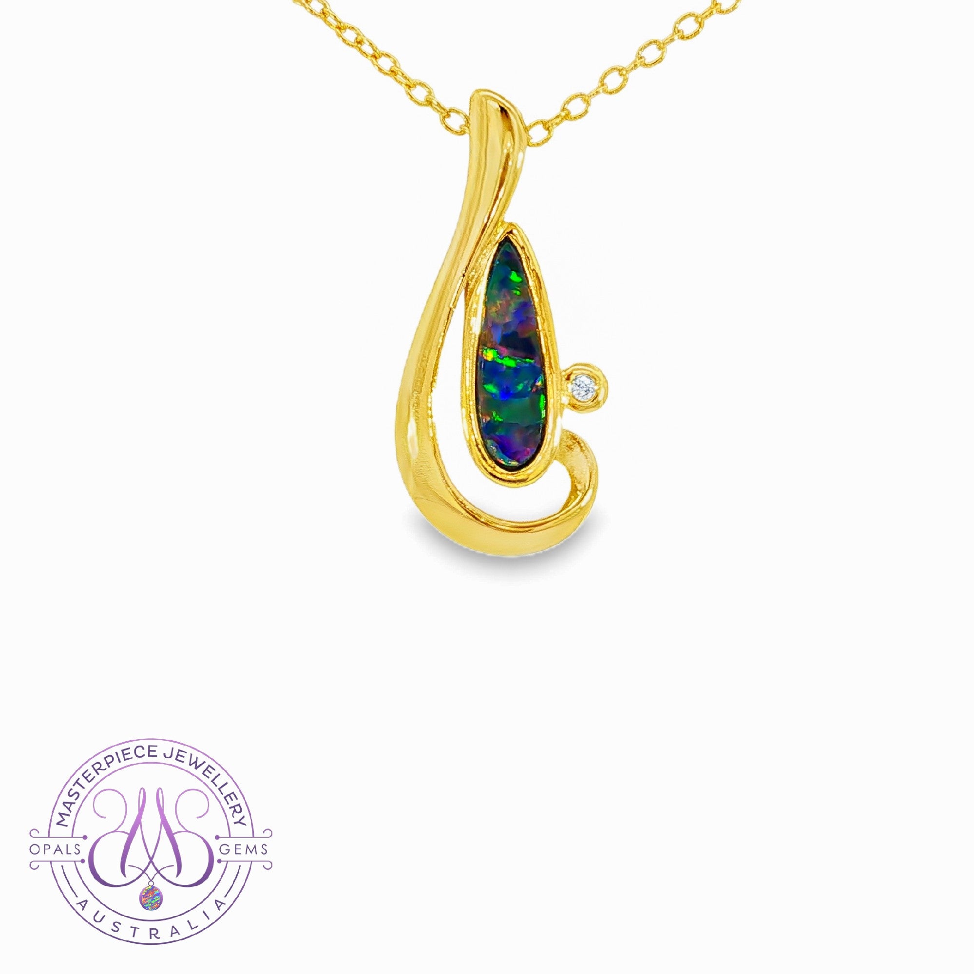 Gold plated Silver Note shape Opal doublet pendant