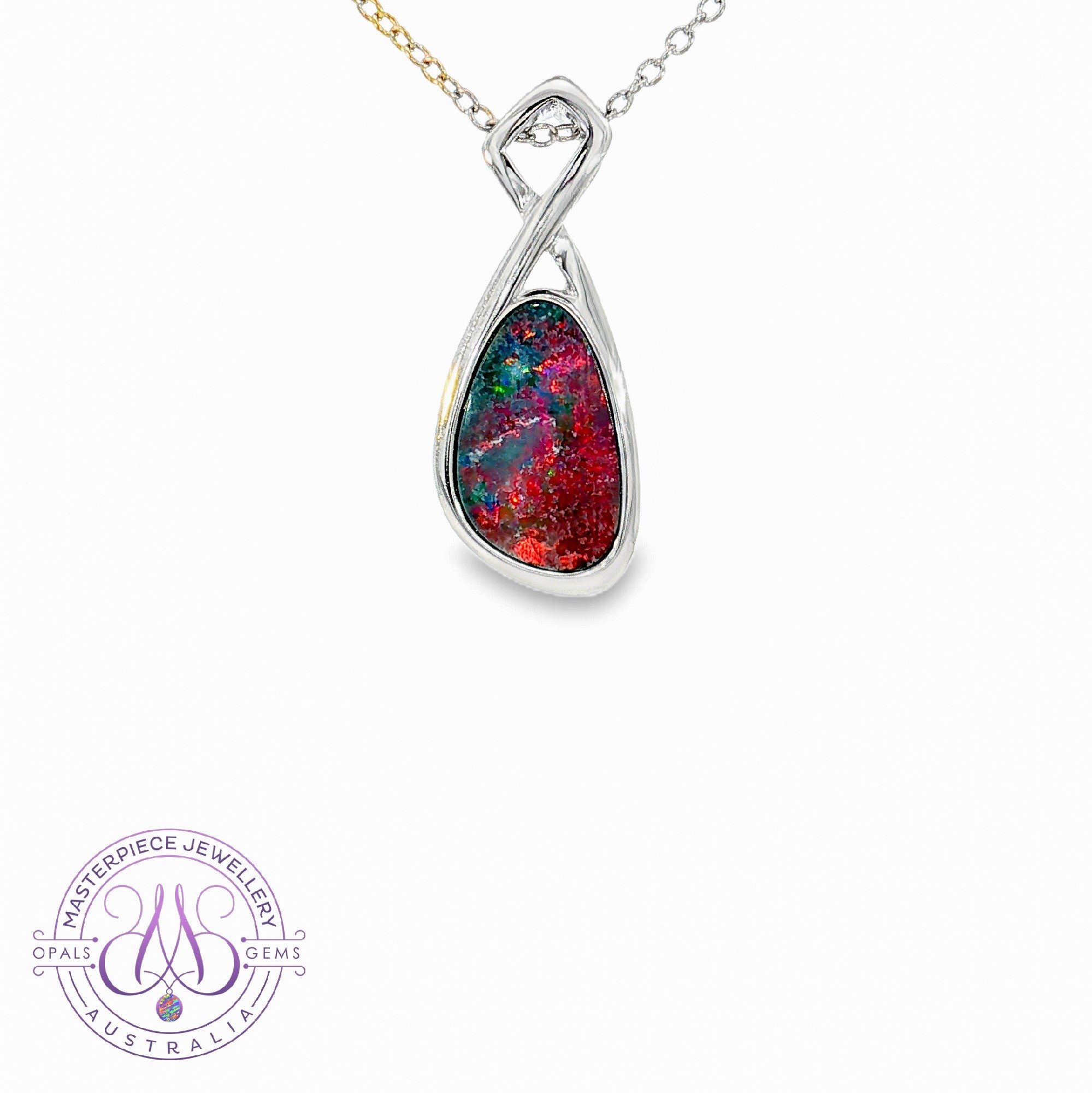 Sterling Silver Red Flash Opal doublet pendant