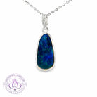 Sterling Silver Blue Opal doublet long freeform pendant