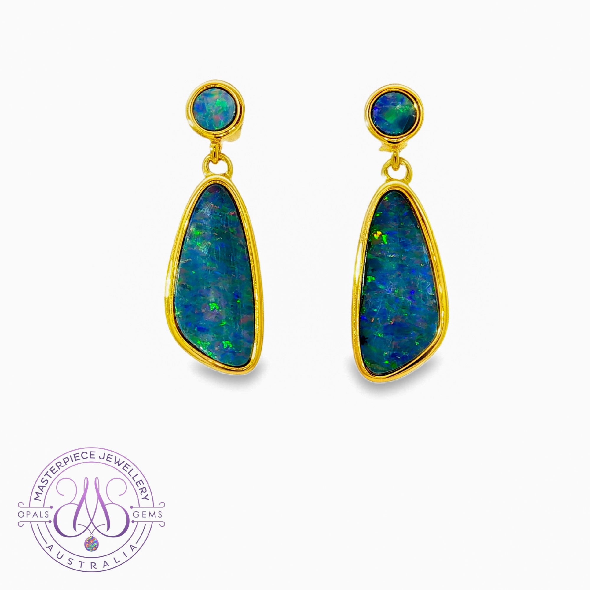 Gold Plated Silver dangling freeform Opal doublet earrings