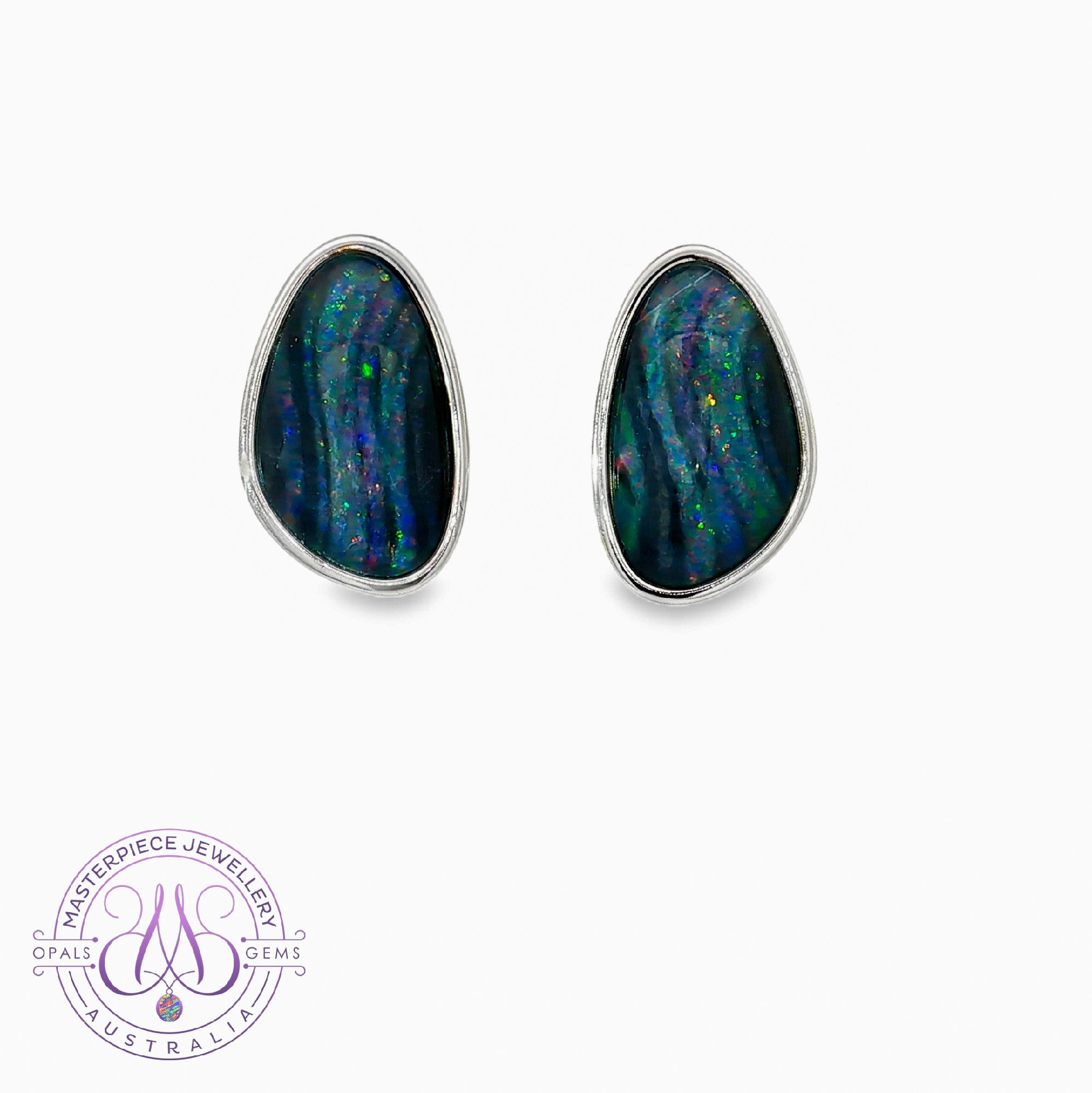 Sterling Silver freeform shape Red Blue Opal triplet studs