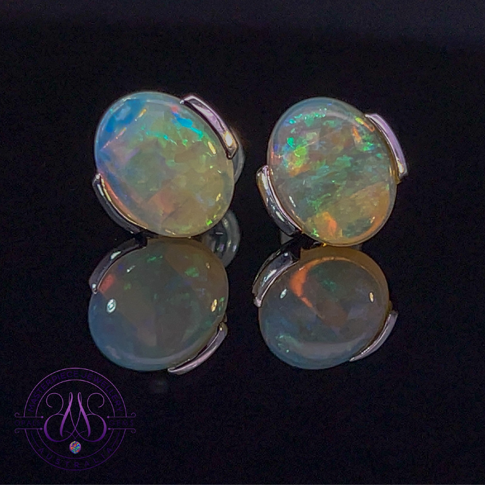 Sterling Silver 10x8mm half bezel Light Opal studs