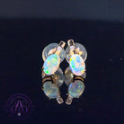 14kt Yellow Gold Opal 6x4mm and diamond studs 